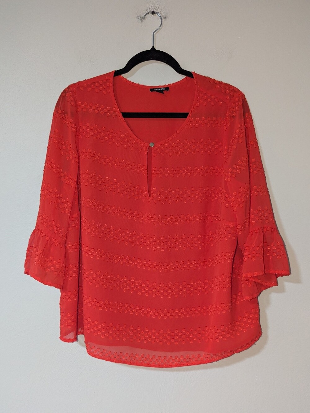 16W NWOT Castaluna Red Dot Print Bell Sleeve Top